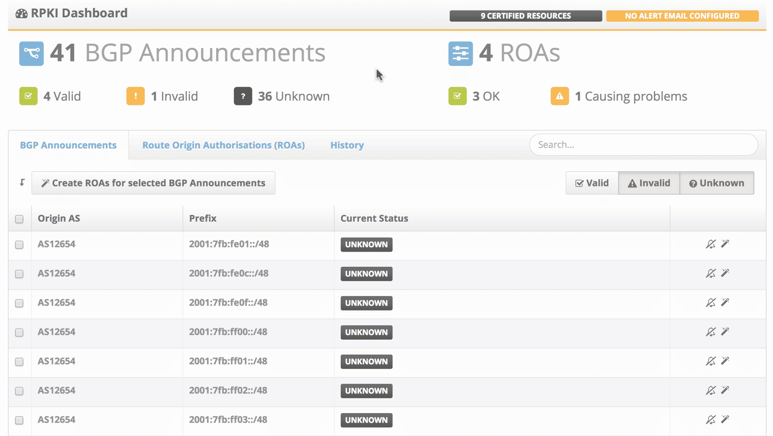 RPKI Dashboard quick tour
